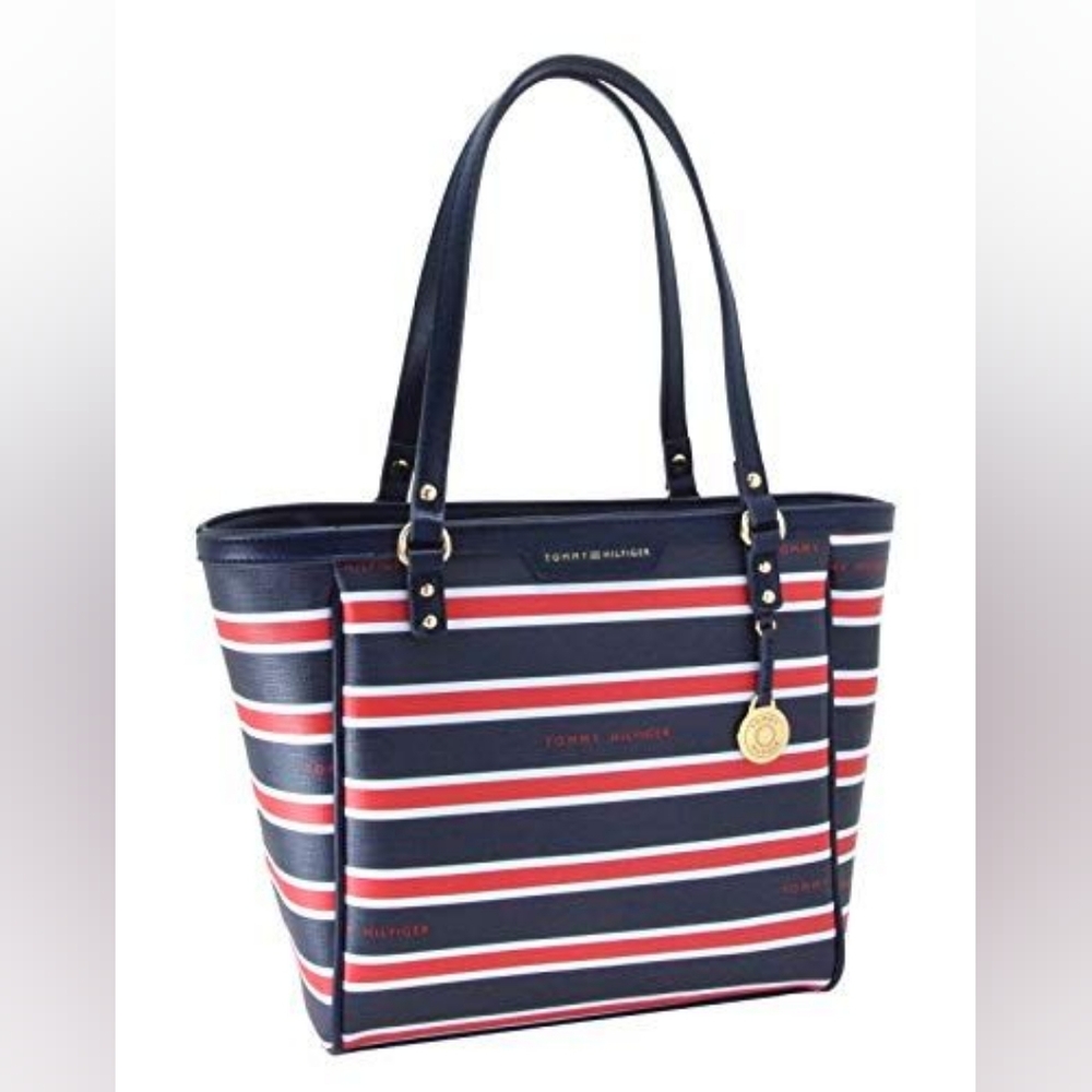 EUC Tommy Hilfiger women's painted canvas stripped tote hag purse